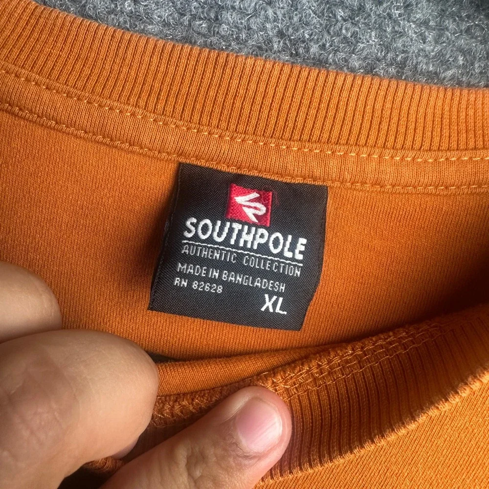 Southpole Sweatshirt Mens XL Orange Y2K Streetwear Hip Hop Denim Panel Patchwork